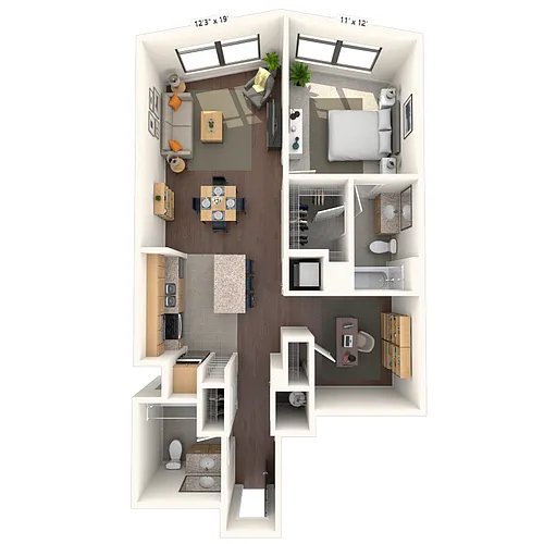 Floor plan Traditional 1X2 893-1022 SF