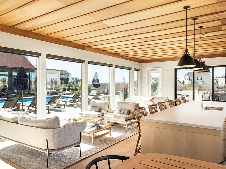 Pool-house lounge with catering kitchen