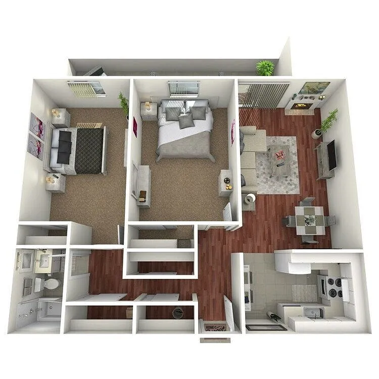 Floor plan Two Bedrooms One Bathroom (B4)