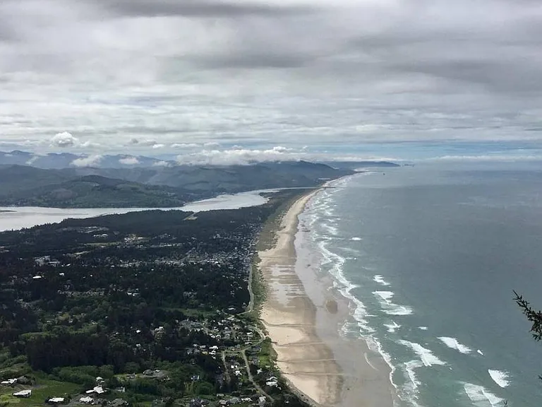 Manzanita beach and town, and Nehelem Bay view looking south from Neahkahnie Mountain