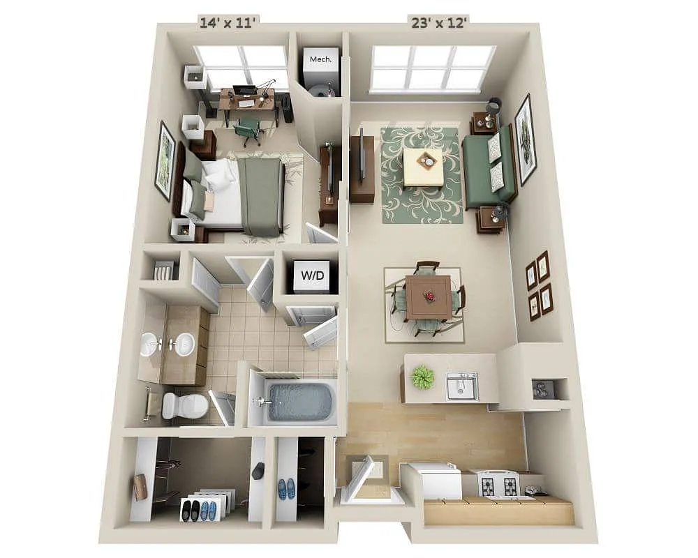 Floor plan One Bedroom A1D