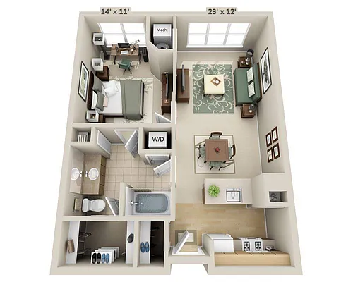 Floor plan One Bedroom A1D