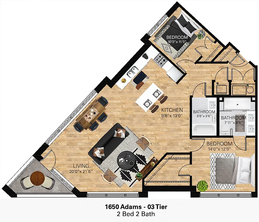 Floor plan 2 Bedroom - 2 Bathroom