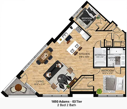Floor plan 2 Bedroom - 2 Bathroom