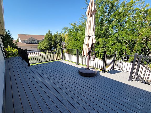 Backyard deck and mature trees