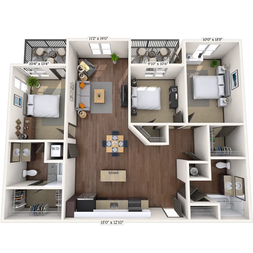 Floor plan Traditional 3x2 1242 SF