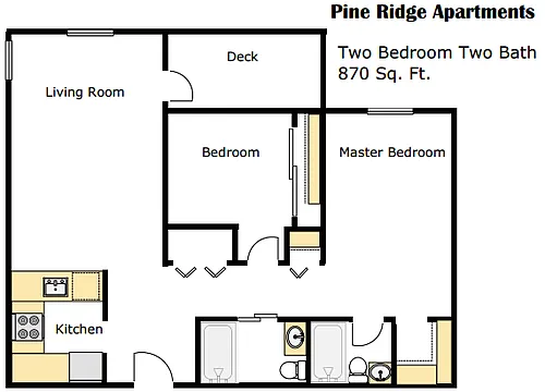 Floor plan 2 Bed, 2 Bath-22A Renovated