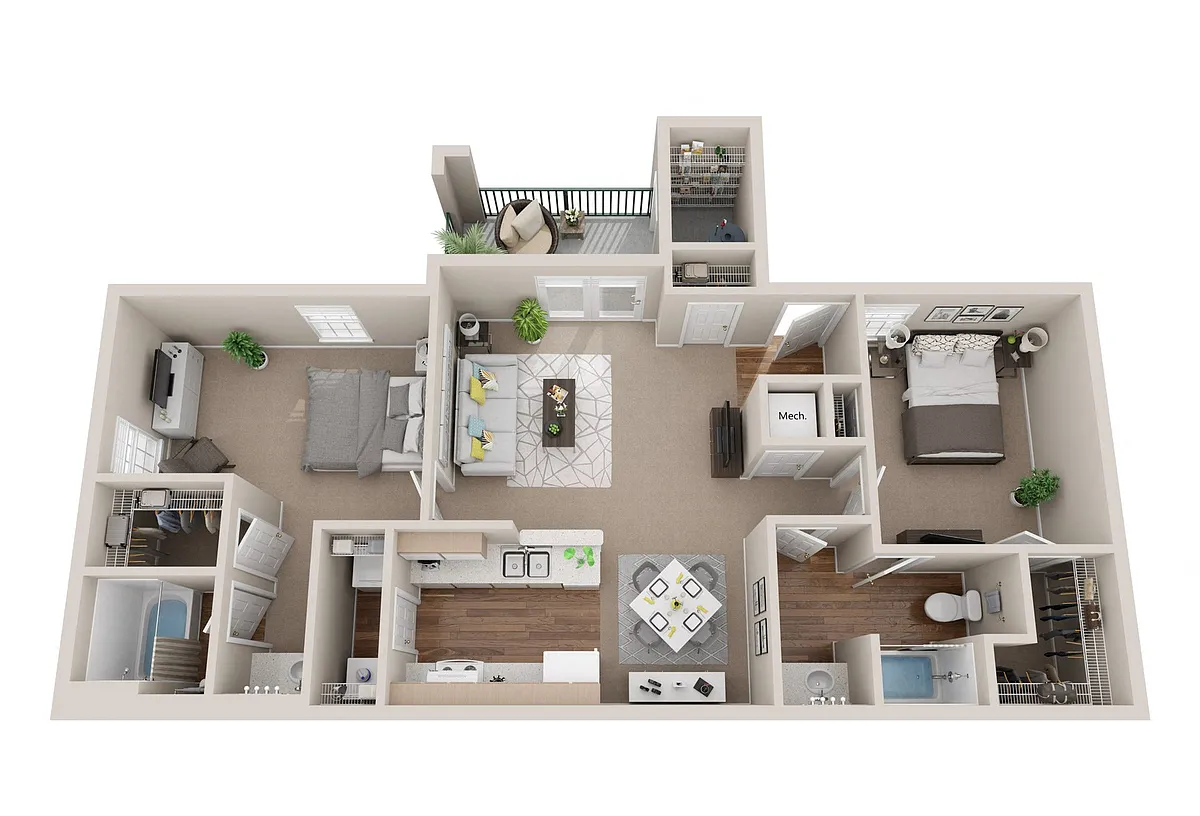 Floor plan 2BR 2BA (1175 SF)