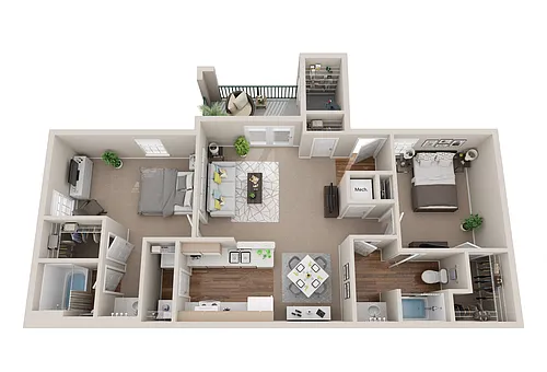 Floor plan 2BR 2BA (1175 SF)