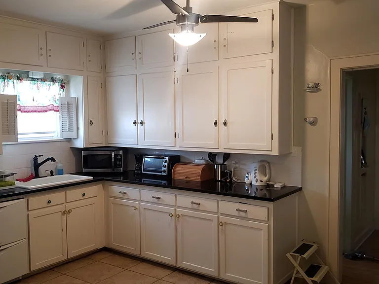 Kitchen with window looking towards back yard