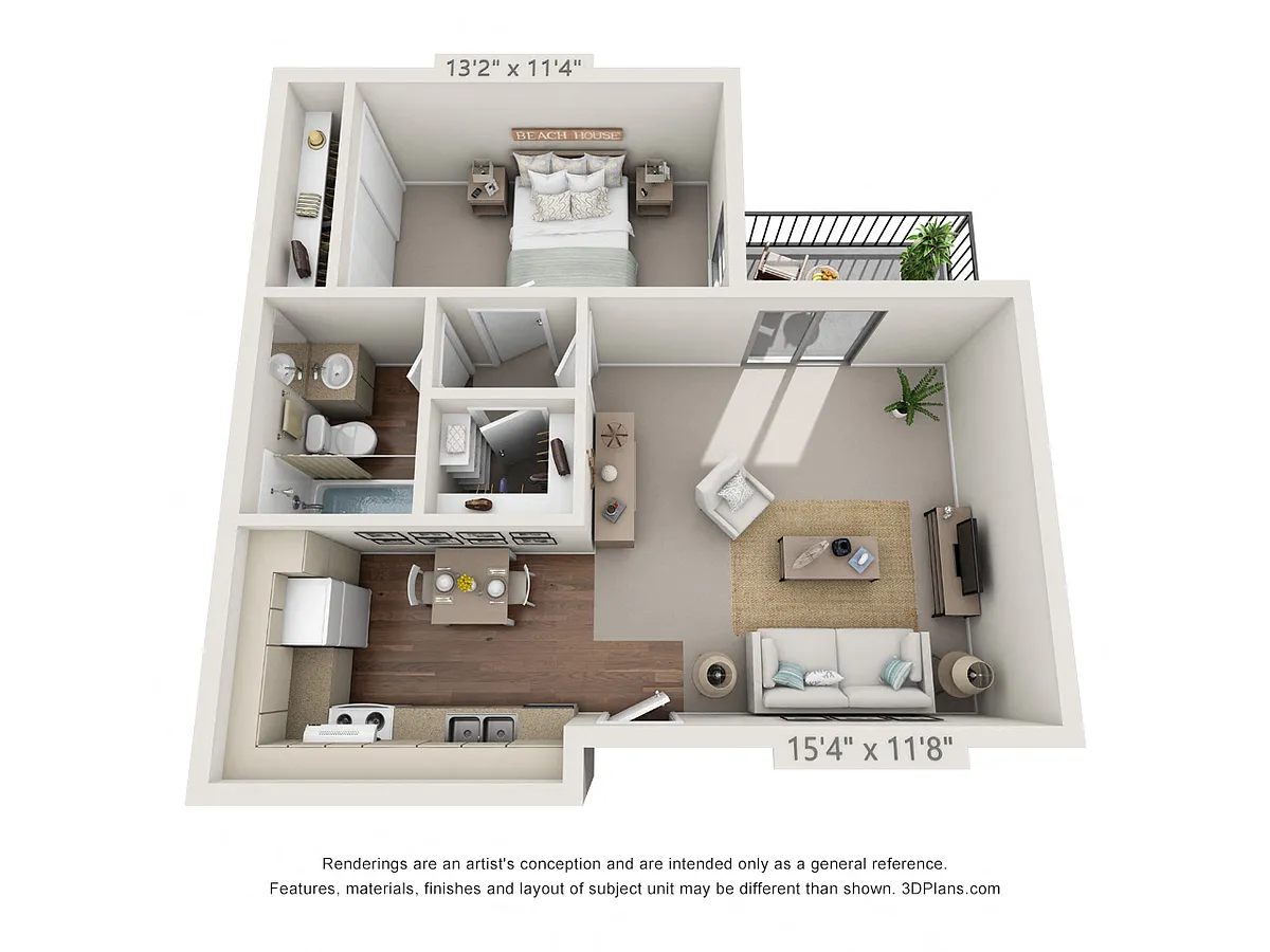 Floor plan 1 Bedroom, 1 Bath A