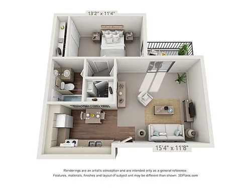 Floor plan 1 Bedroom, 1 Bath A