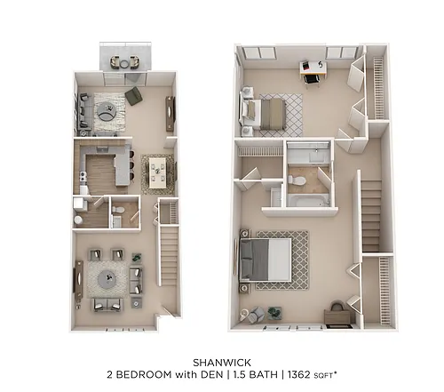 Floor plan Shanwick TH 2Bed 1.5Bath W/Den 1362sqft