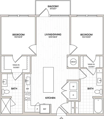 Floor plan 2 Bed/2 Bath-B1