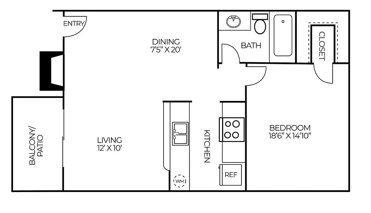 Floor plan A12 | 1 Bed | 1 Bath | Classic