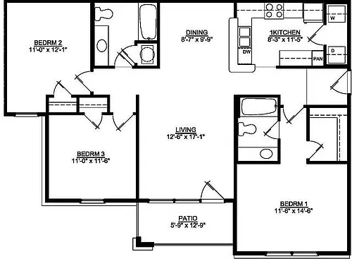 Floor plan 3 Bed 2 Bath HANDI