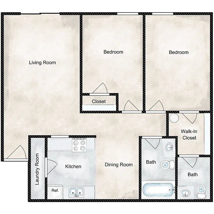 Floor plan 2 Bedroom 1.5 Bath