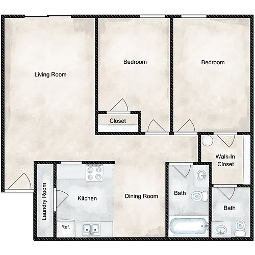 Floor plan 2 Bedroom 1.5 Bath