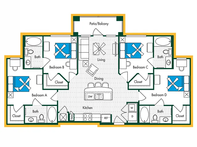 Floor plan 4BR/4BA - D1