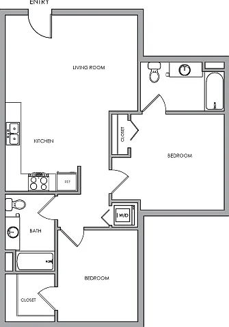 Two-Bedroom, Two-Bathroom 2D Floor Plan Two-Bedroom, Two-Bathroom 2D Floor Plan