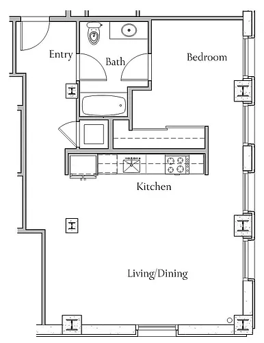 Floor plan 1 BR x 1 BA - F