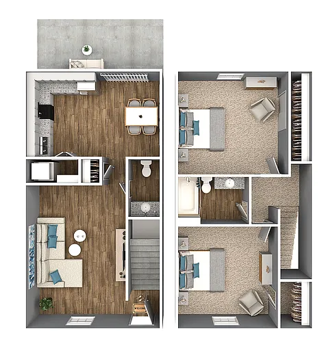 Floor plan 2 Bedroom 1.5 Bath Townhome