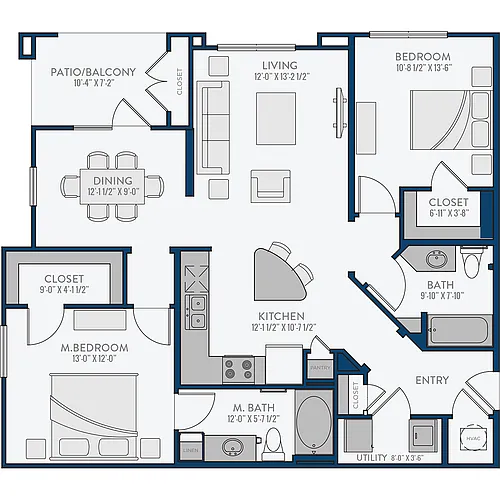 Floor plan 2 Bedroom 2 Bathroom