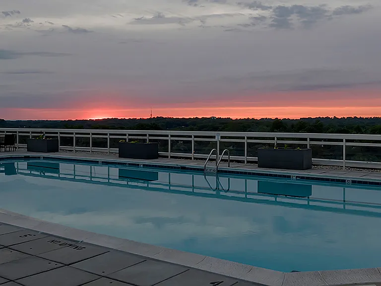 The rooftop pool offers eye-catching evening sunsets with views across D.C.