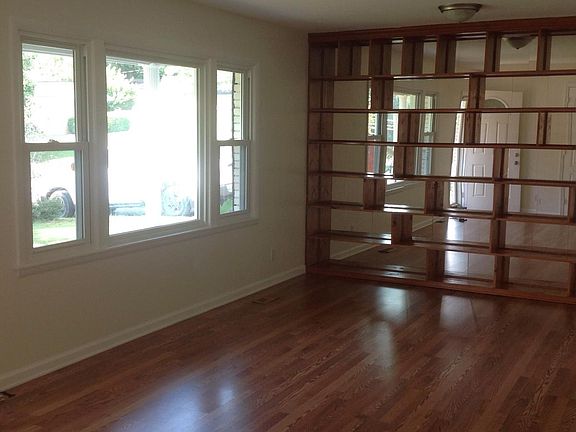 Living room with built in shelves