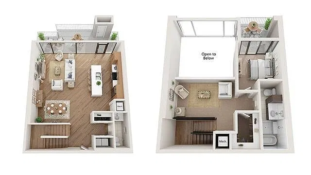 Floor plan 1 BR x 1.5 BA Townhome - A