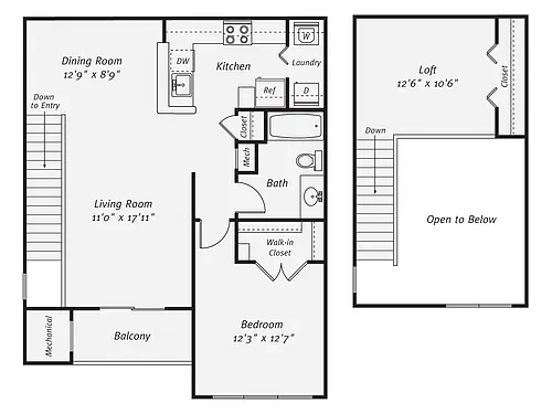 Floor plan 1 Bed/1 Bath-The Palmer Loft Garage