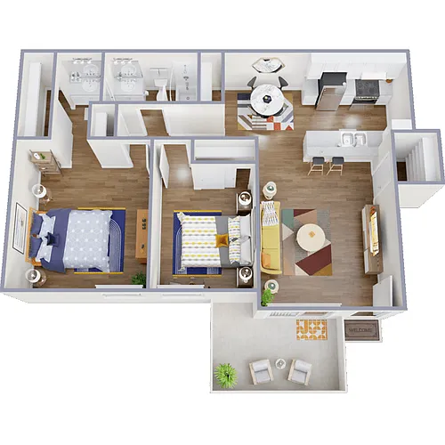Floor plan Two-Bedrooms, One-Bathroom