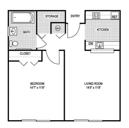 Floor plan 1Bed 1Bath