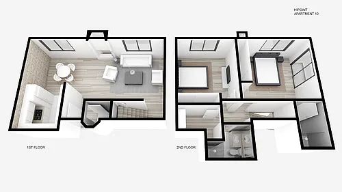 Floor plan Two Bed ~ 2.5 Bath Townhouse