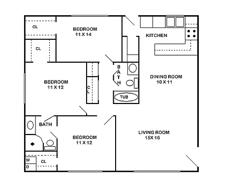 Floor plan 3 Bed, 2 Bath B Upgraded (80% Income Restricted)
