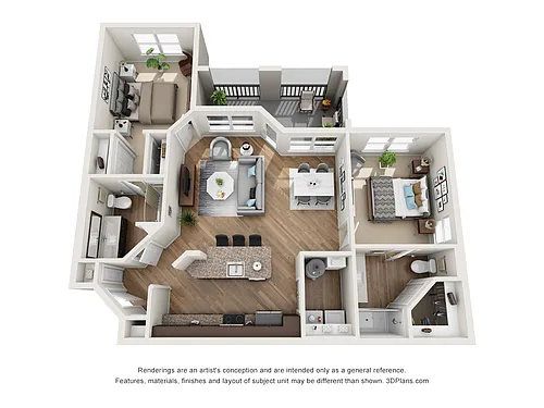 Floor plan B1 Akaw - Two Bedrooms, Two Bathrooms