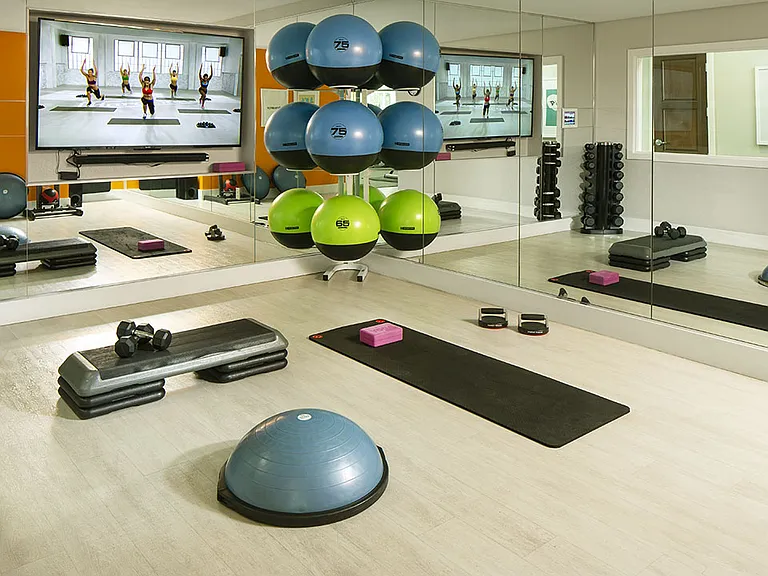 Apartment community yoga studio at Griffis Union Station in Denver, Colorado.