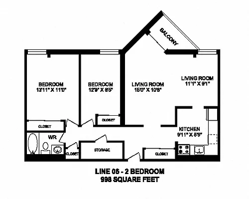 Floor plan 2 Bed 1 Bath D