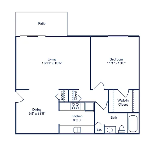 Floor plan 1 Bedroom, 1 Bath (754 sqft.)