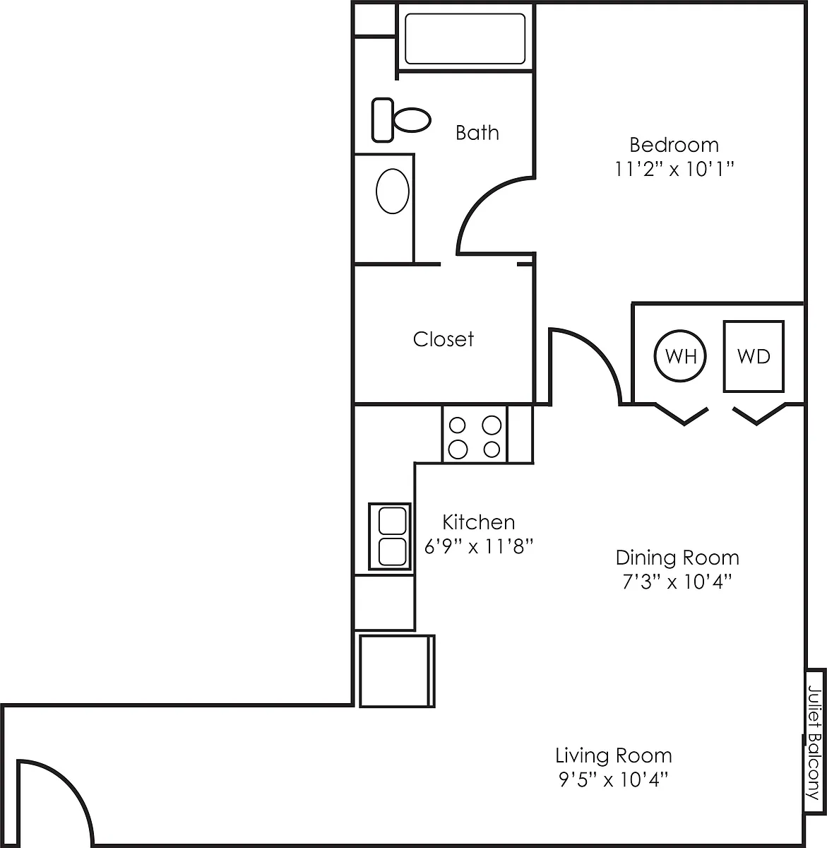 Floor plan 1x1 - 614 sqft - A1