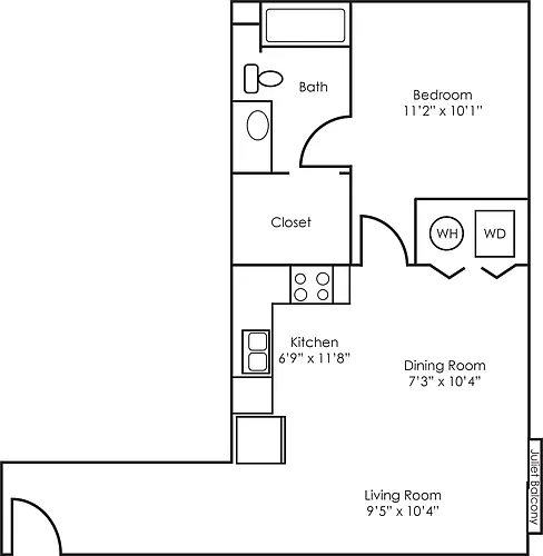 Floor plan 1x1 - 614 sqft - A1