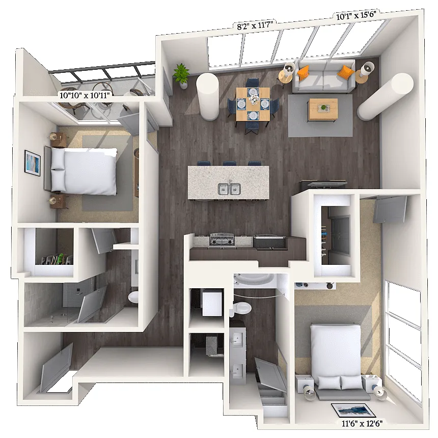 Floor plan Traditional 2x2 1198 SF