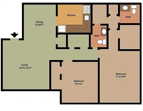 Floor plan 2 bed 1 1/2 bath - Classic