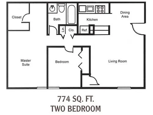 Floor plan 2 Bedroom 1 Bath