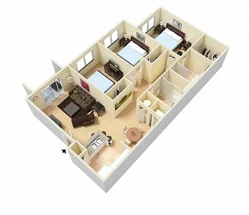 Floor plan Three Bedroom Two Bathroom 60%