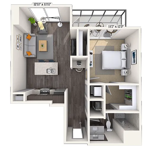 Floor plan Traditional 1x1 737 SF