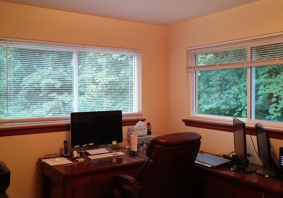 Home office overlooks trees. Xfinity internet available.