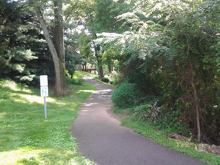 Walking path view from parking lot.