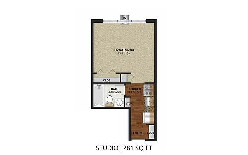 Floor plan Bryant Manor - Studio (A)