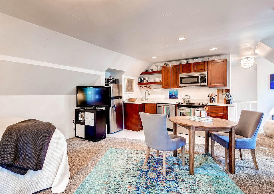 Studio setup with newly renovated kitchen, including dishwas